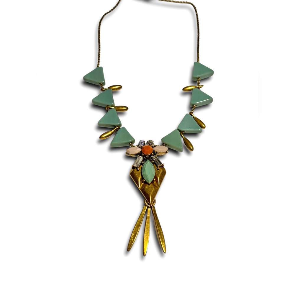 J Crew Brass Plate Mosaic Acrylic Drop Pendant Necklace